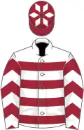 White and maroon hoops, maroon chevrons on sleeves, maroon cap, white diamonds