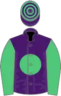 Purple, emerald green disc and sleeves, hooped cap