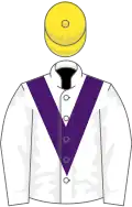 WHITE, purple chevron, yellow cap