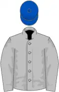 Silver, royal blue cap