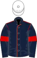 Blue, red seams and armlets, white cap