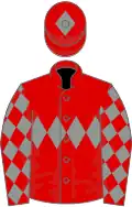 Red, grey triple diamond and diamonds on sleeves, diamond on cap