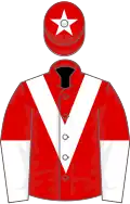 Red, white chevron, halved sleeves, red cap, white star