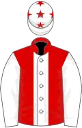 Red, white panel and sleeves, white cap, red stars