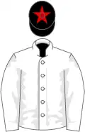 White, black cap, red star