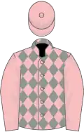 Pink and grey diamonds, pink sleeves and cap