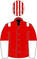 Red, white epaulettes, halved sleeves, striped cap