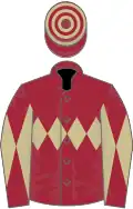 Maroon, beige triple diamond, diabolo on sleeves, hooped cap