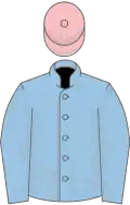 Light blue, pink cap