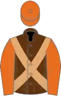 Brown, fawn cross belts, orange sleeves and cap