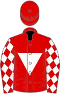 Red, white inverted triangle and diamonds on sleeves