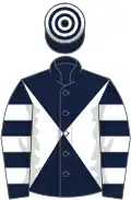 Dark blue and white diabolo, hooped sleeves and cap