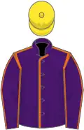 Purple, orange seams, yellow cap