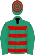 Emerald green and red hoops, green sleeves