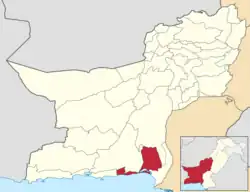 Map of Balochistan with Lasbela District highlighted