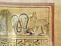 Ra, in the form of a cat, smiting Apophis with a knife. Papyrus of Hunefer, 19th dynasty