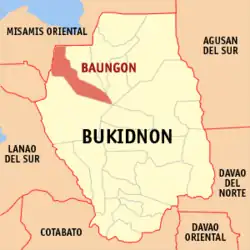 Map of Bukidnon with Baungon highlighted