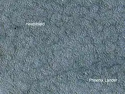 Phoenix lander and heat-shield in 2009 (HiRise)