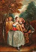 Pierrot, Columbine, and Harlequin (painting by Pierre-Antoine Quillard, c. 1733)