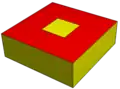 (genus 0) with two 1-holed-faces (top and bottom). V=16, E=20, F=8, H=2. 3-connected