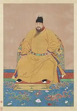 A portrait of the Hongxi Emperor seated on his throne