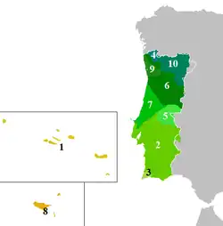 A map of dialects in Portugal.