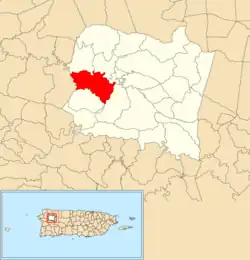 Location of Pozas within the municipality of San Sebastián shown in red
