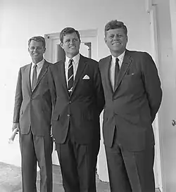 President Kennedy and his brothers. Attorney General Robert F. Kennedy, Senator Edward Moore Kennedy, President John... - NARA - 194238 (cropped)