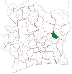 Location in Ivory Coast. Prikro Department has retained the same boundaries since its creation in 2005.
