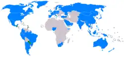 A map of the world showing 11 highlighted countries. Only a few small countries recognize the ROC, mainly in Central, South America and Africa.