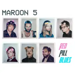 A series of photos of the band member's faces with cartoonish filters added to them.