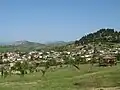View of Rizoma looking North West from Bordovoullo hill. Tzougza hill visible at right of photo; Theopetra visible in the background; Meteora in the distance.