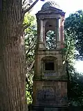 Roman-style tower on the hill above the duck pond