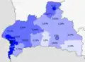 Russians in the region &nbsp;&nbsp;>10% &nbsp;&nbsp;8–10% &nbsp;&nbsp;5–8% &nbsp;&nbsp;2–5% &nbsp;&nbsp;<2%