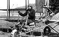Ruth Law in 1915: Her aircraft is a Curtiss Pusher, but has Wright Brothers control levers.