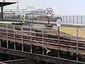 Ryde Pier Head in June 2021 the raised part is for the new trains. The station will have level boarding.