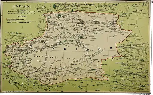 Map including Shule (labeled as Yangishahr) (1917)