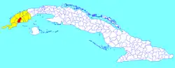 San Juan y Martínez municipality (red) within Pinar del Río Province (yellow) and Cuba