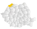 Map of Romania highlighting Satu Mare County