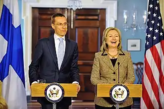 Stubb with the Secretary of State Hillary Clinton in 2011