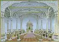 The Royal Chamber in the Public Audience Hall in the Middle of Yazdah Darreh, with the Ruler, Alam Bahador Badshah, and the Great Commanders, a page from the Lady Coote Album.