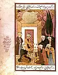 An illustration of Zahed Gilani designating Safi ad-Din Ardabili as his successor to the Sufi order