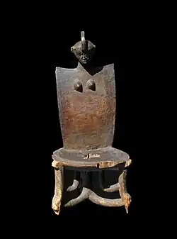 High-backed stool, Kami ethnic group, late 19th century, Musée des Confluences, Lyon