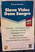 Predominantly Spanish sign in Texas church working to welcome Spanish speakers, near English version of same sign