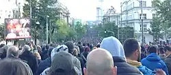 Demonstrators in the Kneza Miloša Street on 12 May 2023