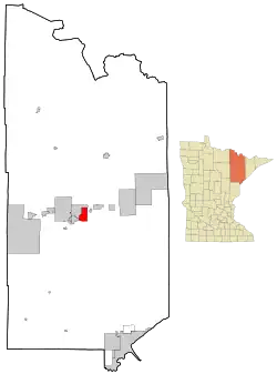 Location of the city of Gilbert within Saint Louis County, Minnesota