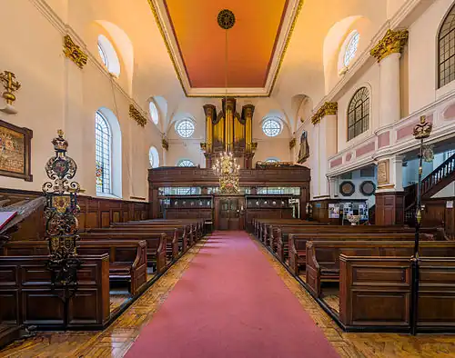 Looking west to the entrance and organ