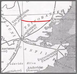 Map showing the route of Stane Street