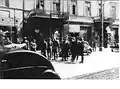 Jürgen Stroop and other officers visits Judenrat during Warsaw Ghetto Uprising left to right: Zamenhofa 24, Zamenhofa 22