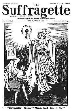 Image 30Cover of WSPU's The Suffragette, April 25, 1913 (after Delacroix's Liberty Leading the People, 1830) (from History of feminism)